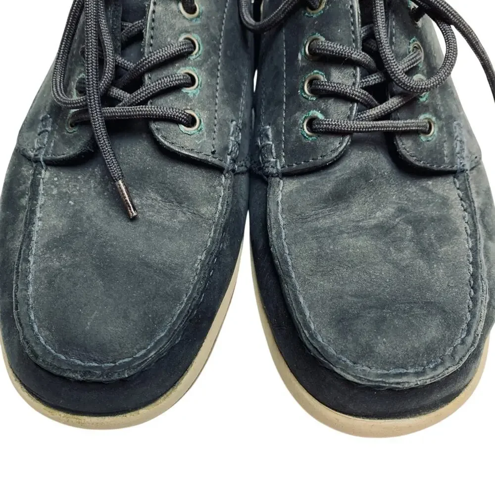 Lands End Mens Nubuck Casual Navy Blue Genuine Leather Boat Shoes Lace Up sz 9